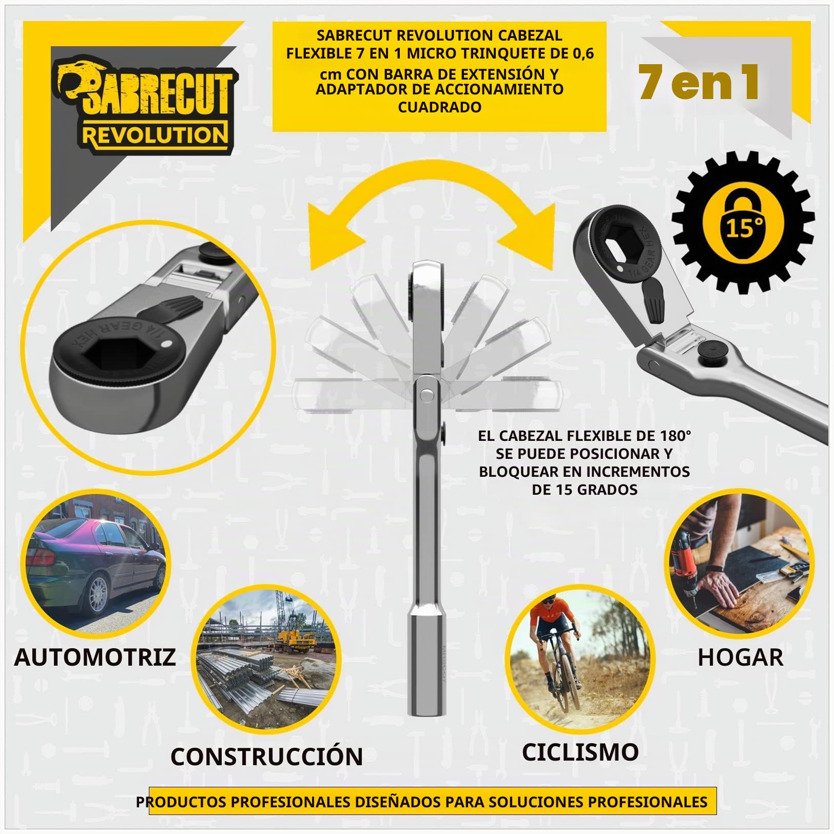 SabreCut 1pc MRSC07 6.3mm 1/4" HEX 1/4" Square Acero inox Punta Carraca | Duradero stainless-steel construcción con a preciso 60-tooth mecanismo para compacto, high-torque acceso