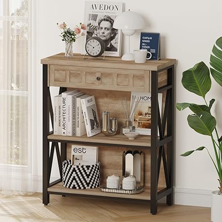 Amazon.com: FATORRI Rustic Bookshelf with Drawer, Industrial Wood and ...