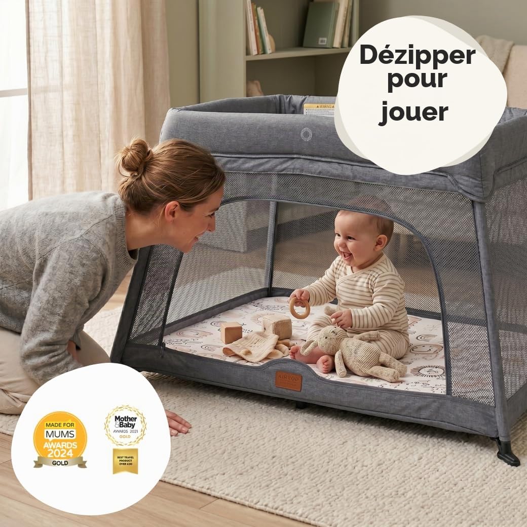 Venture Le lit bébé de Voyage Airpod Comprend Un Matelas en Mousse et Un Sac de Transport de 100 x 60 cm (Argent)