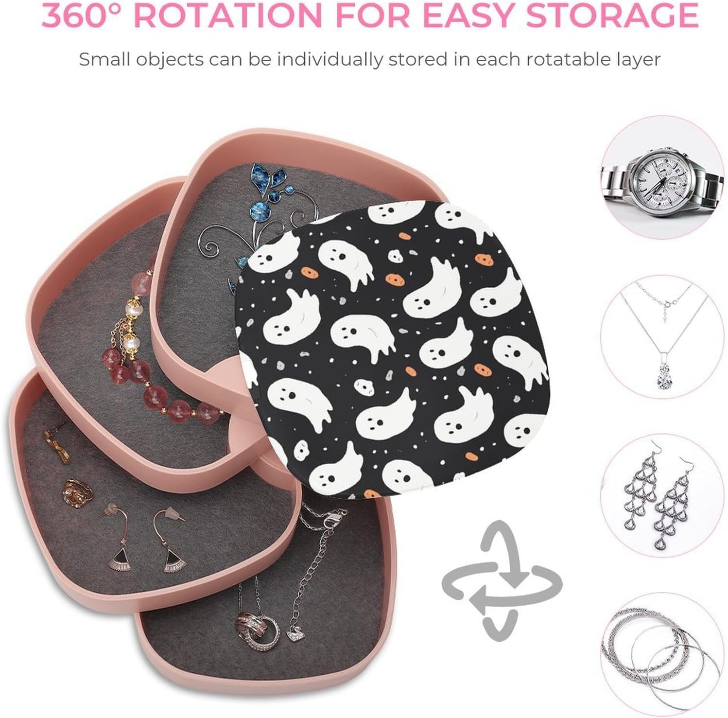 Cute Ghost Halloween Pattern 4-Layers 360°Rotating Jewelry Box image 4