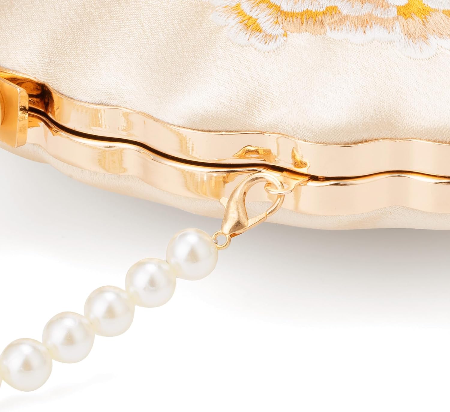 YYW Clutch Purse Women Floral Embroidery Evening Bag Elegant Pearl Crossbody Handbags for Wedding Cocktail Party Prom