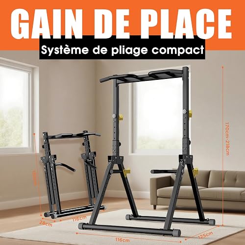 DH FitLife Barre de Traction Pliable avec Supports Barre d’Haltères - 3