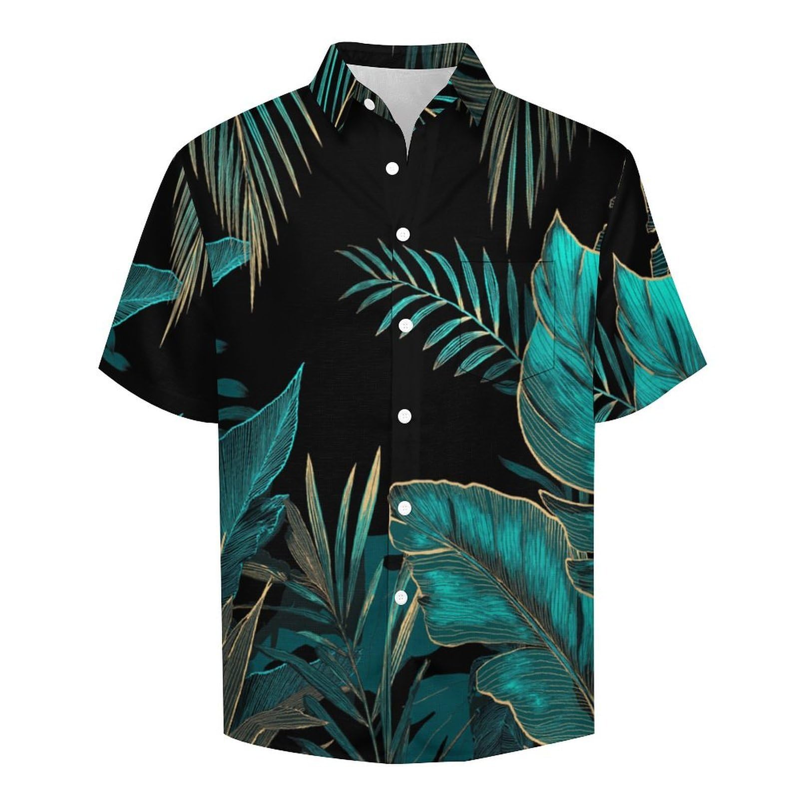 Camicie a Maniche Corte da Uomo - Camicie da Spiaggia con Stampa Arte con Foglie di Palma E Linee della Giungla, Funky Estiva Cool Camicia Hawaiana Monopetto Camicia S-5XL