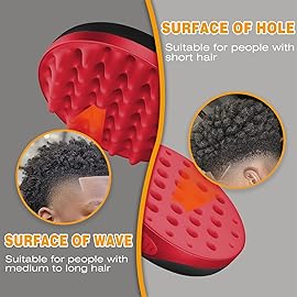 WTTORDE Silicone Curly Hair Brush, Twist Wave Tool with Big and Small Holes for Afro Curls, Two-Sided Use for Men, Women, Boys, and Girls, Red, 1 Pcs