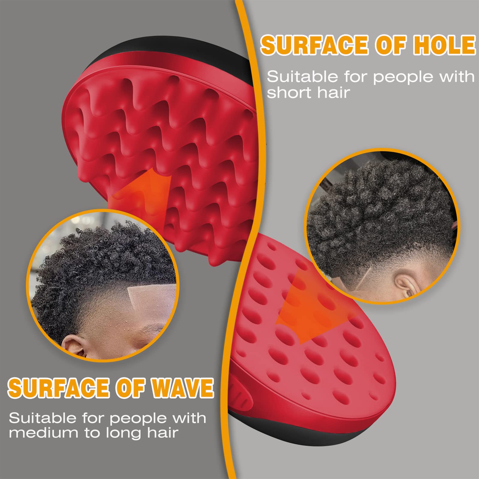 WTTORDE Silikonbürste für lockiges Haar, Twist-Wellen-Werkzeug mit großen und kleinen Löchern für Afro-Locken, zweiseitige Verwendung für Männer, Frauen, Jungen und Mädchen, Rot, 1 Stück