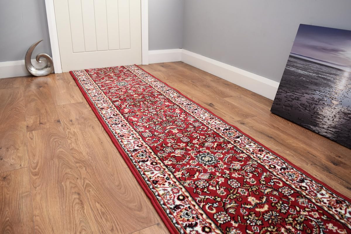 SrS Rugs® Luna Collection, Modern Long Carpet Runner Rug for Entrance Hall and Stairs. Smooth Soft 8mm Depth Pile. 70cm Wide. Any length (Classical Red, Length: 28' (853cm)) — image 1