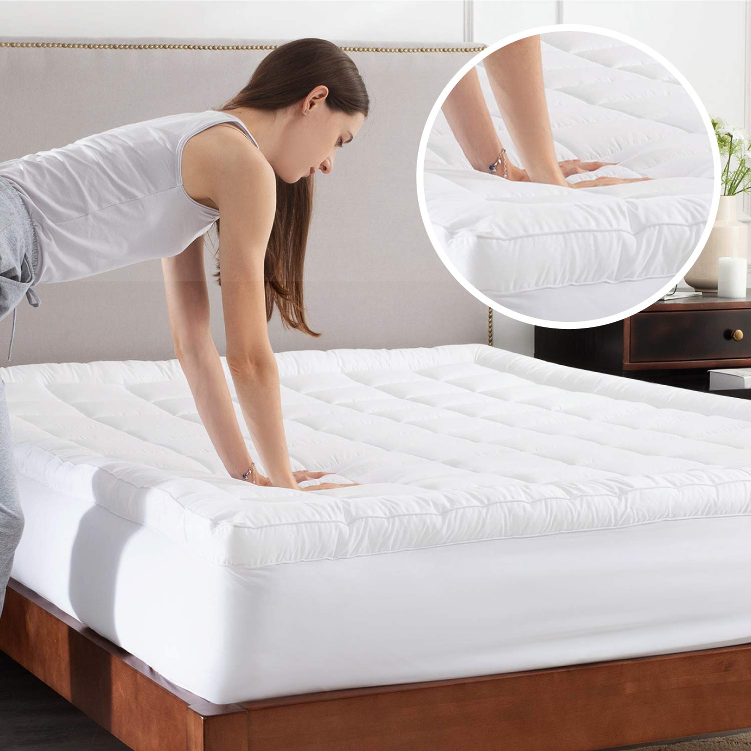Bedsure Pillow Top Mattress Topper Full Size 2 Inch Quilted Mattress Topper with 430gsm Fluffy Down Alternative Fill Deep ...
