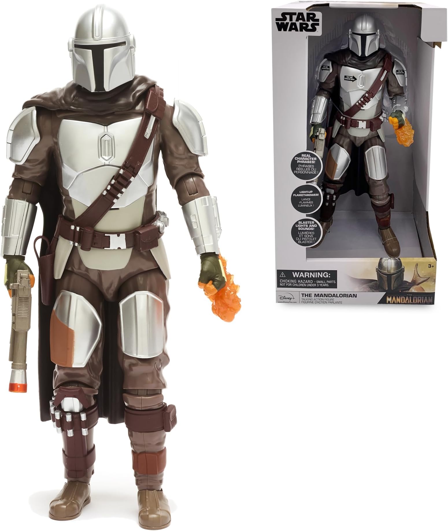 Official The Mandalorian Talking Action Figure, Star Wars, 38cm/15”, Intergalactic Warrior Holds Light Up Flamethrower, Features Real Character Phrases - Suitable for Ages 3+