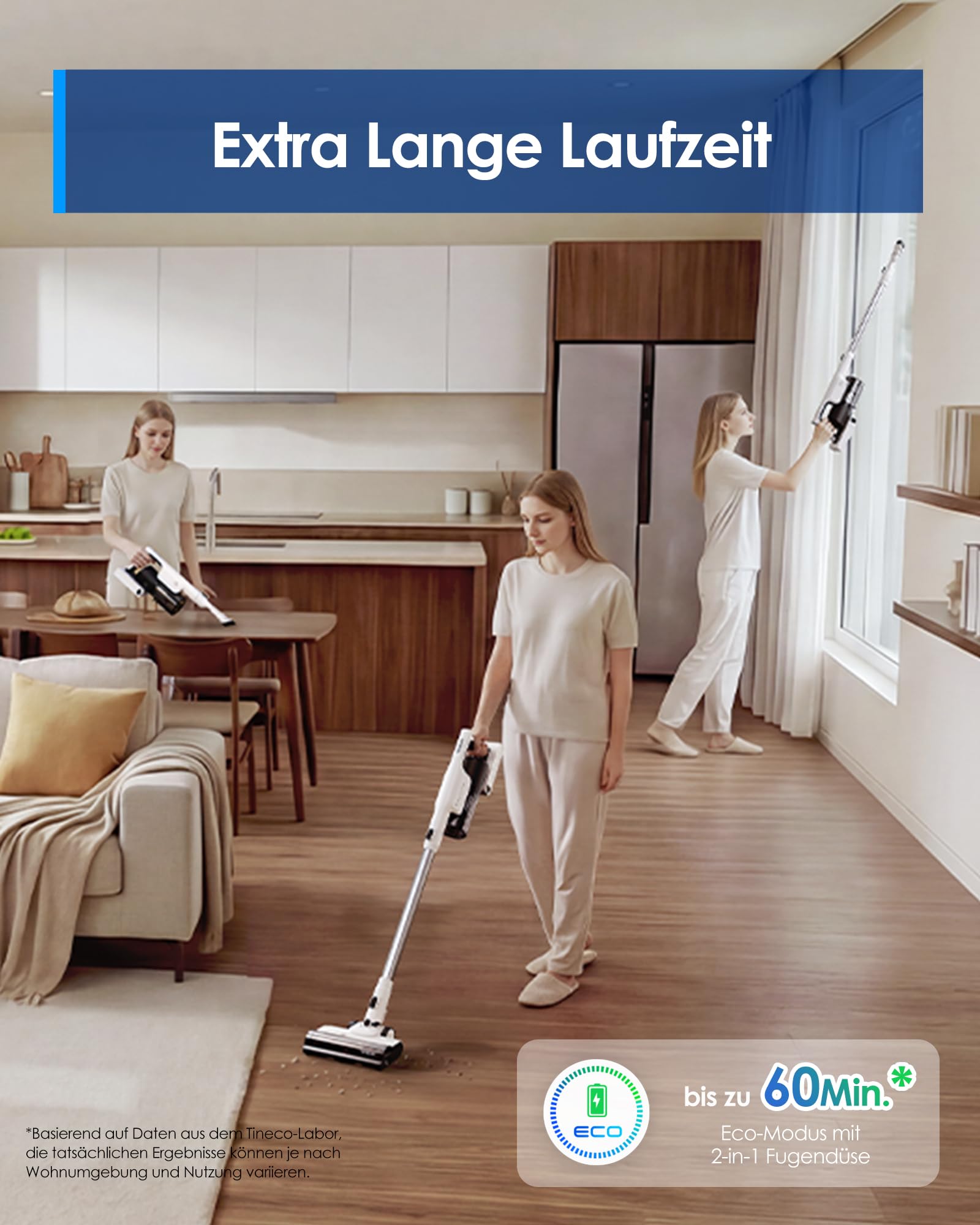 Tineco Pure ONE A25 Akku-Staubsauger, 200AW Starke Saugleistung, bis zu 60 Min Laufzeit, LED-Frontlicht, PureCyclone-Technologie, 6-stufiges Filtersystem