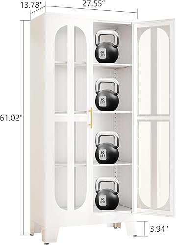 Miniatura 41 de Gabinete de almacenamiento de despensa negro de 61 pulgadas, armario de despensa de cocina con puertas y estantes de vidrio acrílico, con pie de