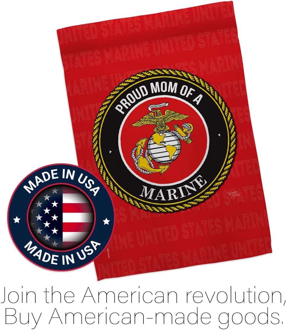 Proud Mom Marines Garden Flag - Armed Forces Marine Corps USMC Semper Fi United State American Military Veteran Retire Official - House Banner Small Yard Gift Double-Sided Made in USA 13 X 18.5
