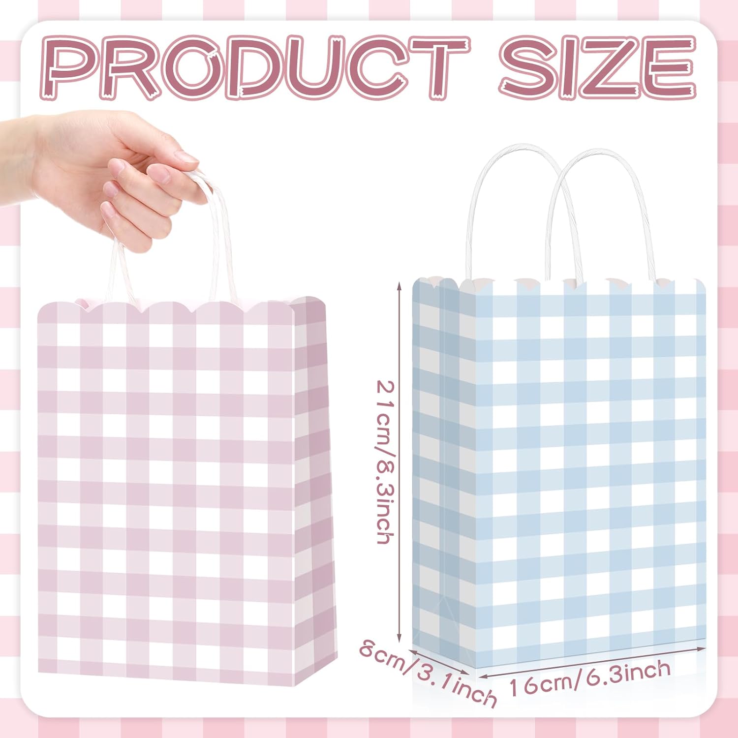 Kolldenn 24 Pcs Gingham Party Supplies Pastel Gift Bags 8.27 x 6.3 x 3.15 Inch Kraft Paper Checkered Plaid Candy Goodie Party Favors Bags for Easter Picnic BBQ Birthday Baby Shower Wedding - Image 2