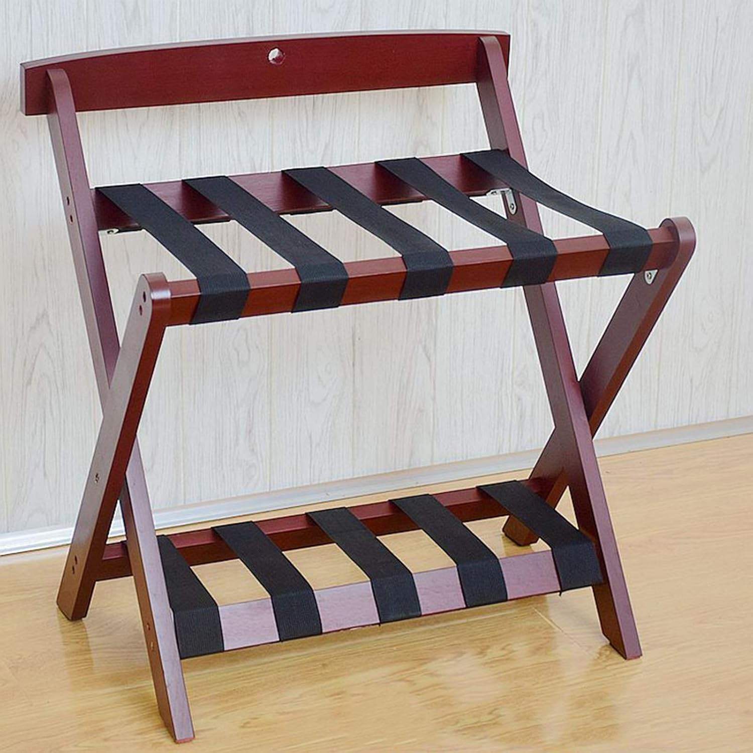Foldable Storage Rack,Luggage Rack Guest Room Wood Suitcase Stand, Clothes Rack, Hotel Luggage Rack, Solid Wood, Free Installation, for Hotel and Hotel Household Furniture(Red)