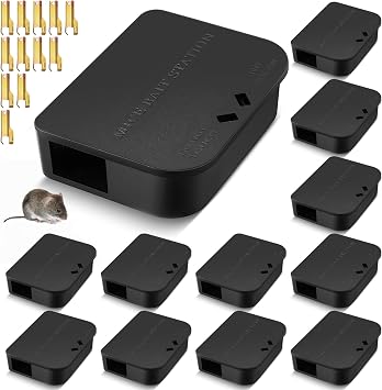 Qualirey 12 Pcs Mouse Stations with Keys Traps, Mouse Stations Indoor and Outdoor Designed for Small Mice, Bait Not Included Black