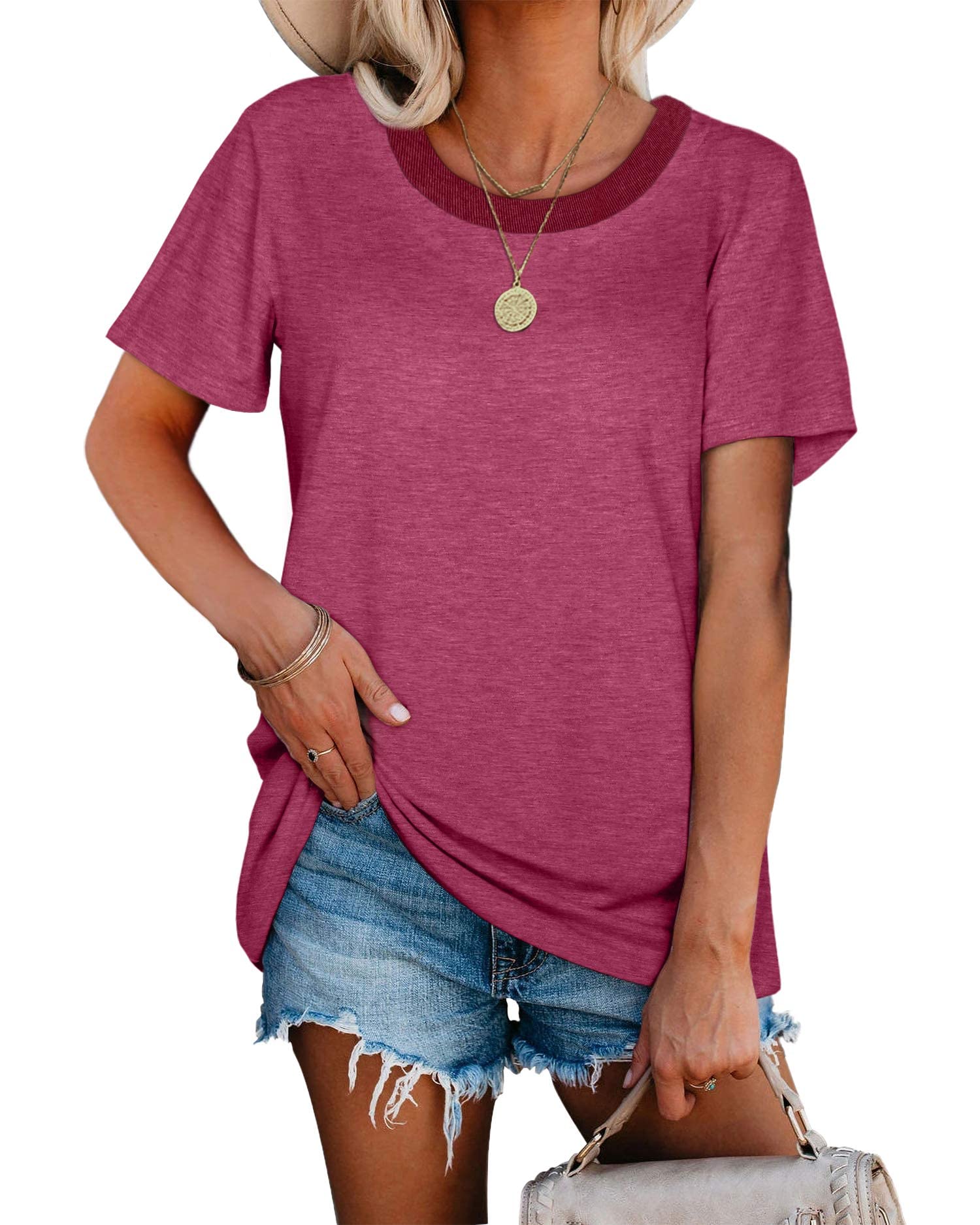Jescakoo T Shirts for Women Summer Short Sleeve Womens Tops Basic Tee Casual Tshirts Loose Fit