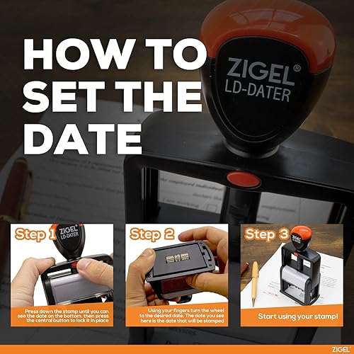 Miniatura 3 de ZIGEL Sello de fecha autoentintado estilo resistente, tamaño profesional de fecha grande (LD56), tinta azul