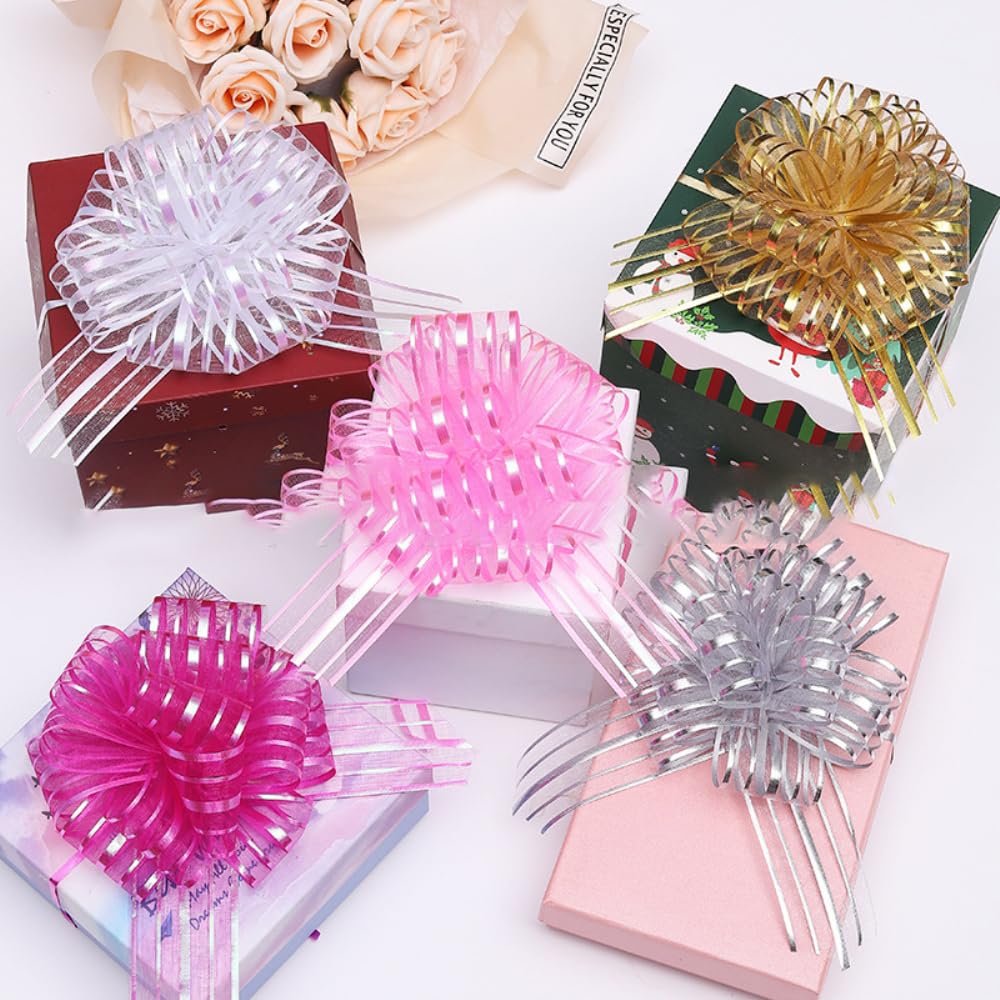 Wambere 50 Stück Geschenkschleifen Ziehschleifen Deko Schleifenbänder Geschenkband für Weihnachten, Geschenkverpackung, Basteln und DIY Weihnachtsdekoration,Hochzeit Partydeko,Lila