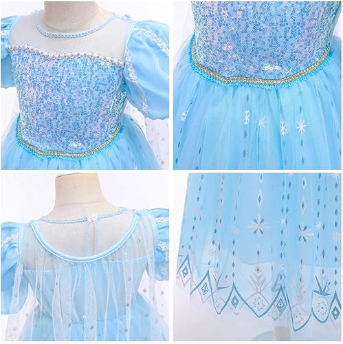 Miniatura 5 de MYRISAM Disfraz de princesa para niñas, disfraz de Elsa de Frozen para Halloween, cosplay, fiesta, Navidad, cumpleaños, vestido con accesorios