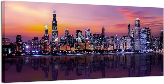 Amazon.com: Fochorlo Large Chicago Canvas Modern City Skyline Wall Art ... - City Skyline Wall Lighting