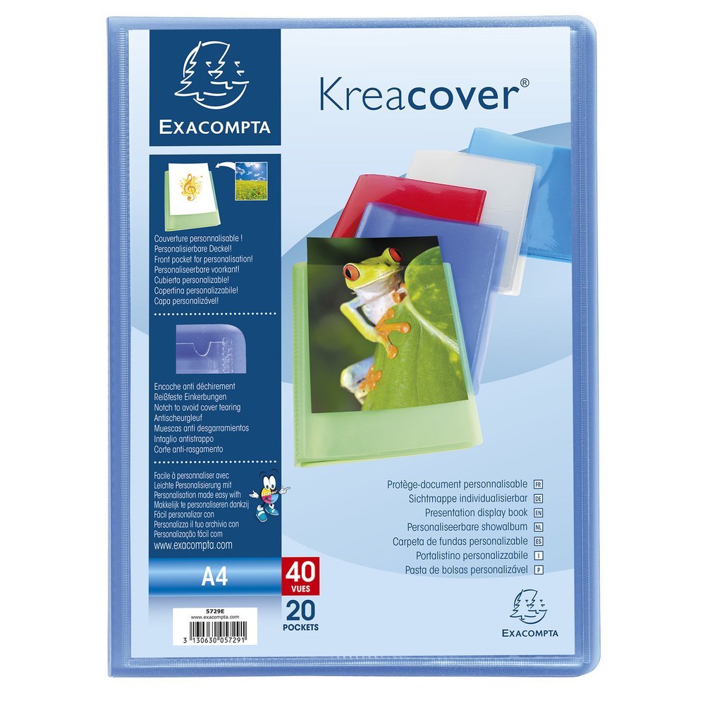 Exacompta Kreacover Chromaline Document Cover Ref 5729E 20 Crystal Pockets 40 Views A4 24x32cm Semi-Rigid Polypro 5 Random Colors
