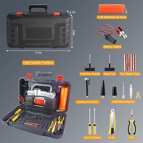 Miniatura 3 de GSPSCN Inflado 6 veces más rápido, bomba de compresor de aire portátil, doble cilindro, inflador de neumáticos resistente con luz LED, bomba de aire