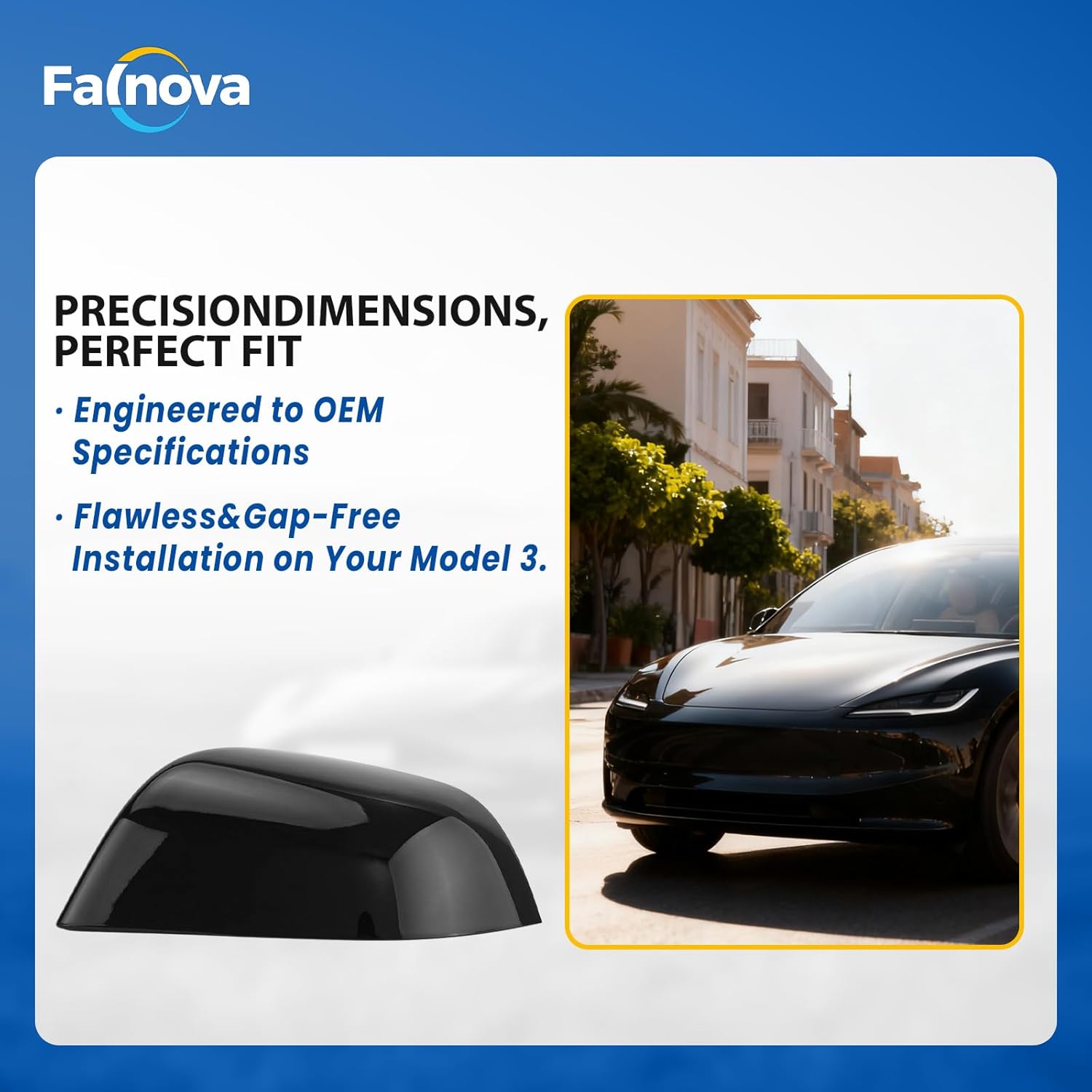 Compatible with Tesla Model 3 2017-2025 Rearview Mirror Cover, Gloss Black ABS Replacement Mirror Cover (Left Side)