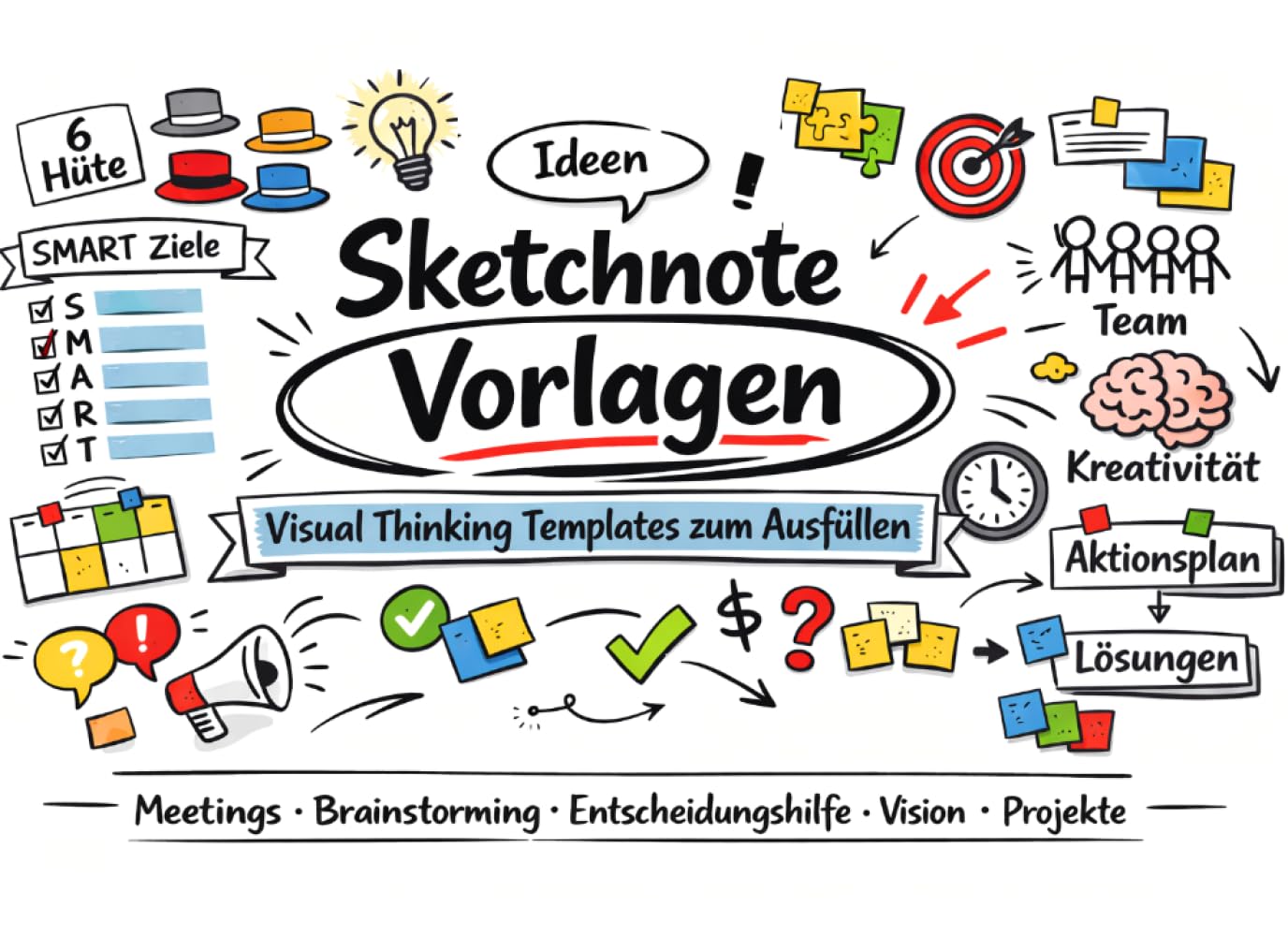 Sketchnote Vorlagen - Visual Thinking Templates zum Ausfüllen: Sketchnote-Bögen - ideal für interaktive Meetings