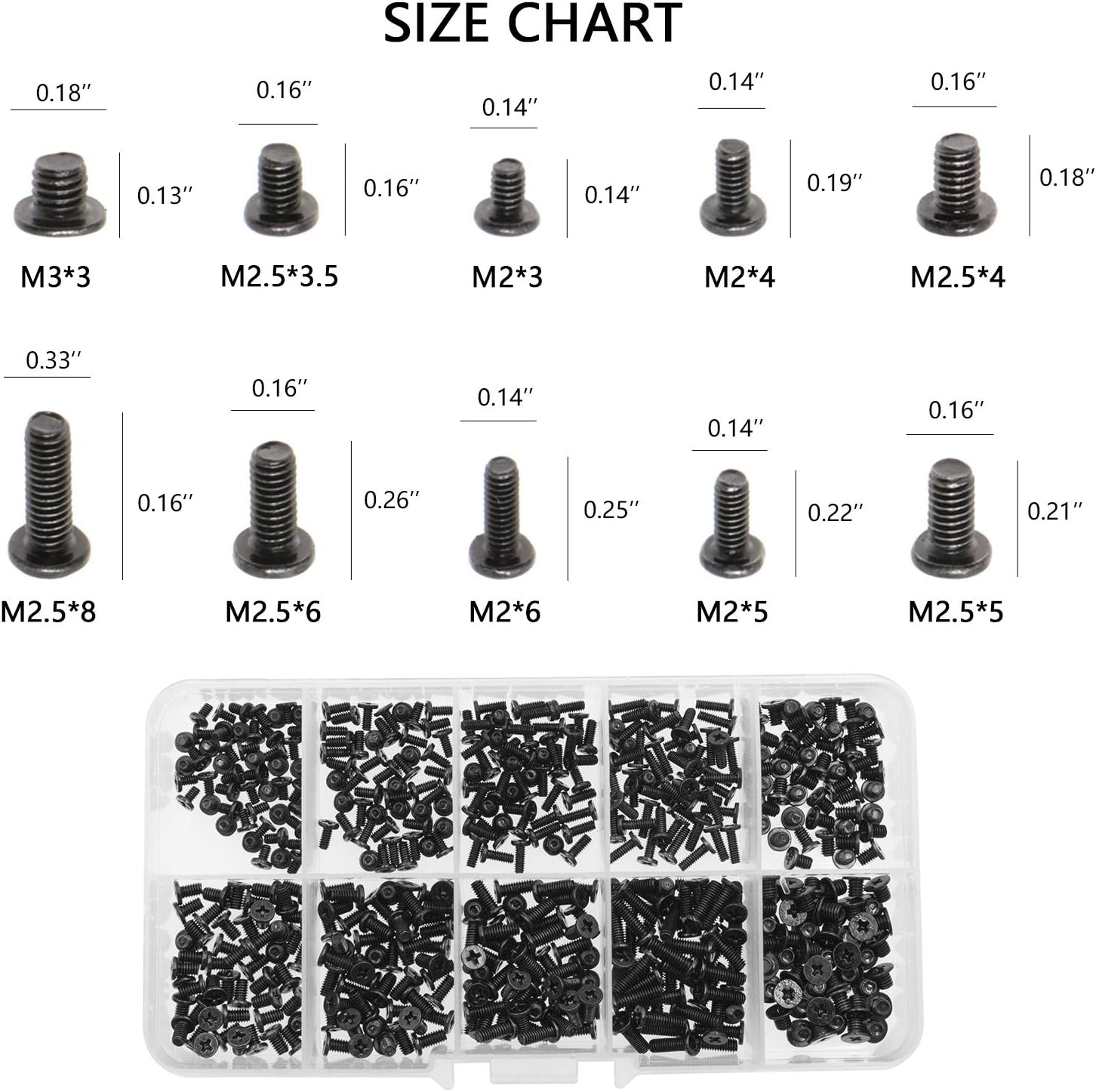 Waycreat 500pcs M2 M2.5 M3 Laptop Notebook Computer Screws Set Kit for IBM HP Dell Samsung Sony Toshiba Gateway Acer Lenovo