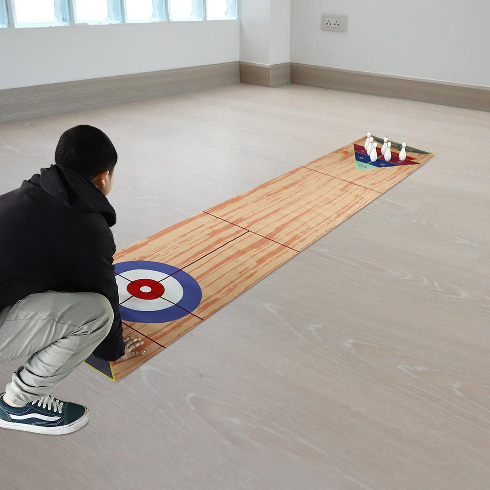 Set di giochi da tavolo 3 in 1, shuffleboard bowling curling, gioco di famiglia, con 2 aste di spinta e 8 arricciature e 6 pin, tavolo Top Games per casa, ufficio, feste
