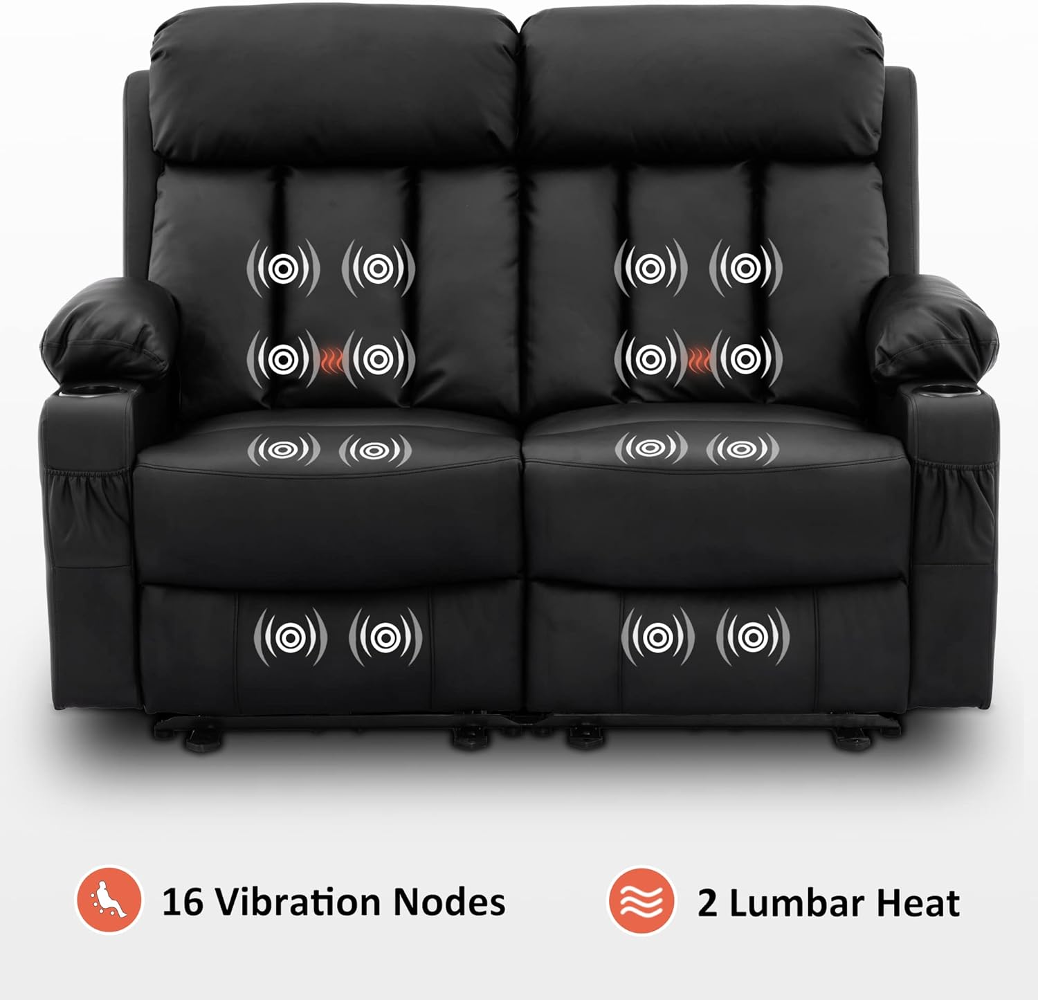 MCombo Zero Gravity Loveseat Recliner with Heat and Massage, Power Reclining Sofa for Living Room, Faux Leather 6075 (Black, Loveseat Recliner)