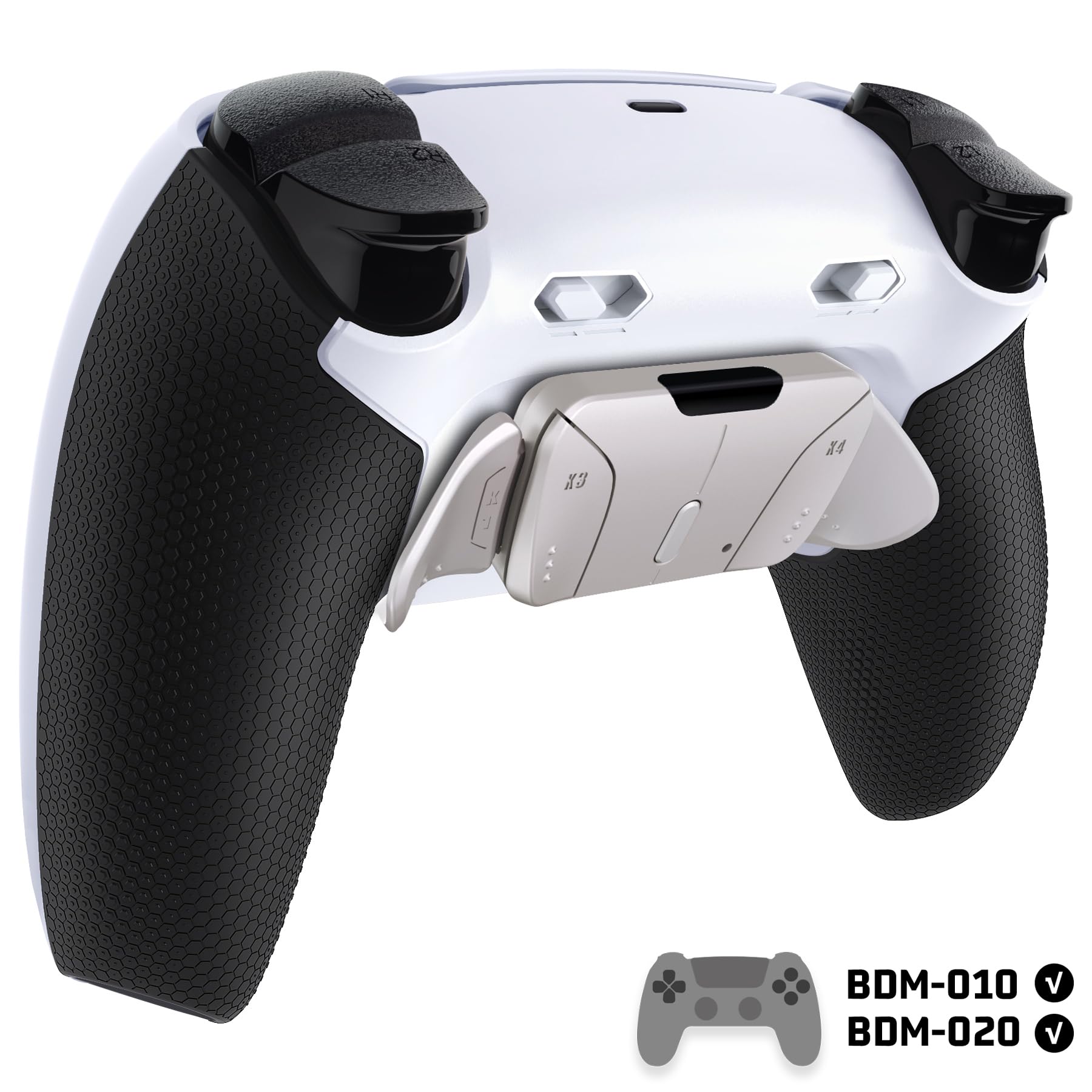 eXtremeRate RISE4 Plus MAX RMB Remap Kit con Clicky Kit para ps5 Control Modelo BDM-010 020 Tope Gatillos & Goma Grip Carcasa Trasera & Palancas Metálicas Remapeables para ps5-SIN Mando(Blanco Negro)