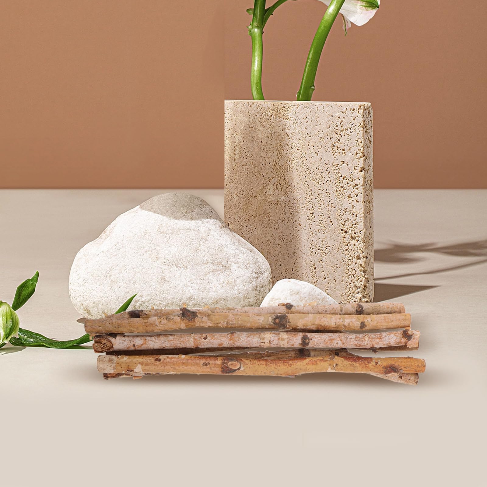 jojofuny Naturholzstäbchen für Blumenvasen und Bastelarbeiten, 6 Stück | Rustikaler Stil, Beige Holzoptik, Leicht zu Arrangieren, für Hochzeitsdeko und Festliche Anlässe