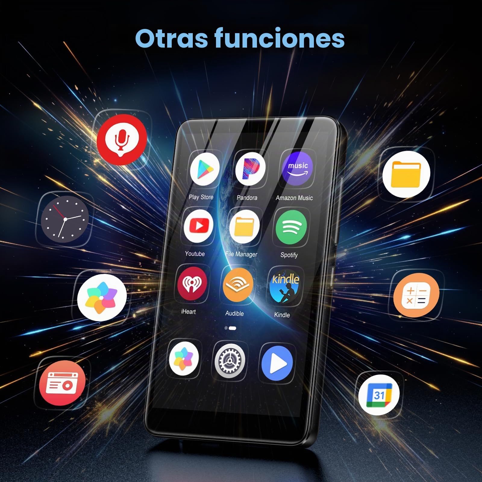 Diofox Reproductor MP3 Bluetooth y WiFi, Android 13, 32GB MP3 Player, Pantalla táctil de 4.02 Pulgadas, Spotify, Amazon Music, Deezer, Play Store, hasta 512GB - Negro