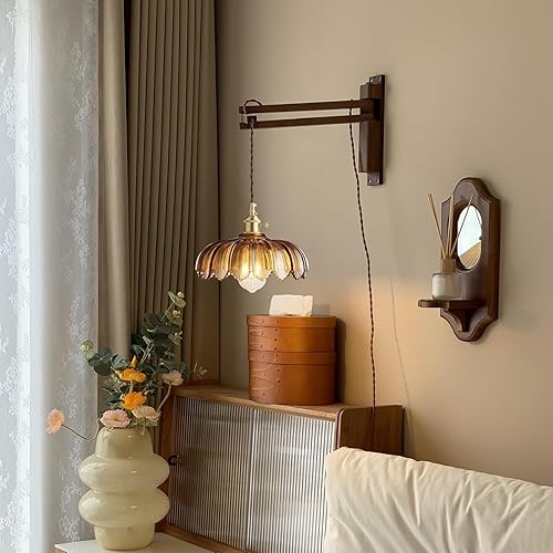 Miniatura 8 de Lámpara colgante enchufable: Lámpara colgante de vidrio ámbar enchufable, cable de lámpara de swag de 14.7 pies con interruptor de encendido/apagado