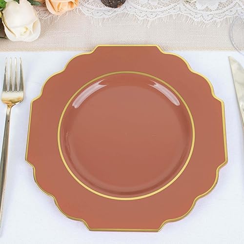 Miniatura 9 de Efavormart - Paquete de 10 platos de postre de plástico duro de terracota de 8 pulgadas, vajilla desechable, platos de ensalada barrocos resistentes