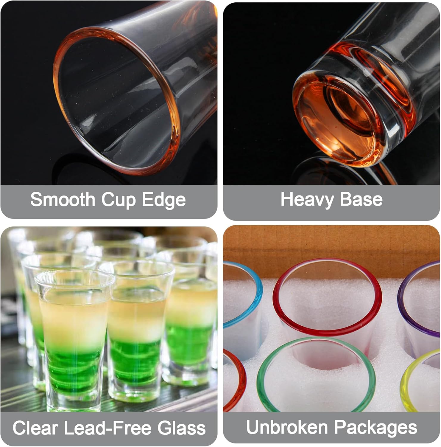 12 Pack Shot Glasses,1.8 oz Colorful Shot Glass with Heavy Base,Shot Cups for Whiskey,Vodka,Espresso - Durable Tequila Glasses for Home, Bars & Parties