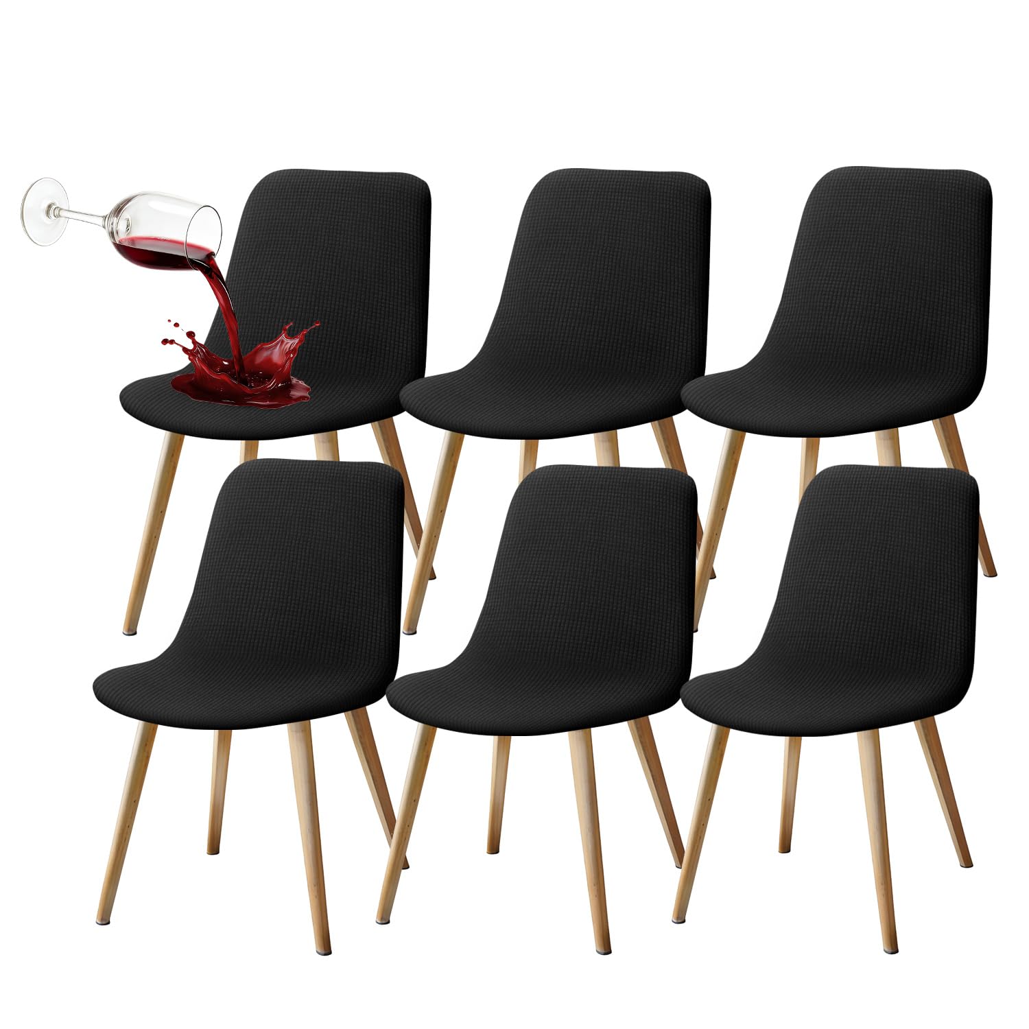 Granbest Water-repellent High Stretch Low Back Dining Chair Slipcovers, Removable Elastic Short Back Chair Covers for Home Kitchen, Hotel & Restaurant (Set of 6, Black)