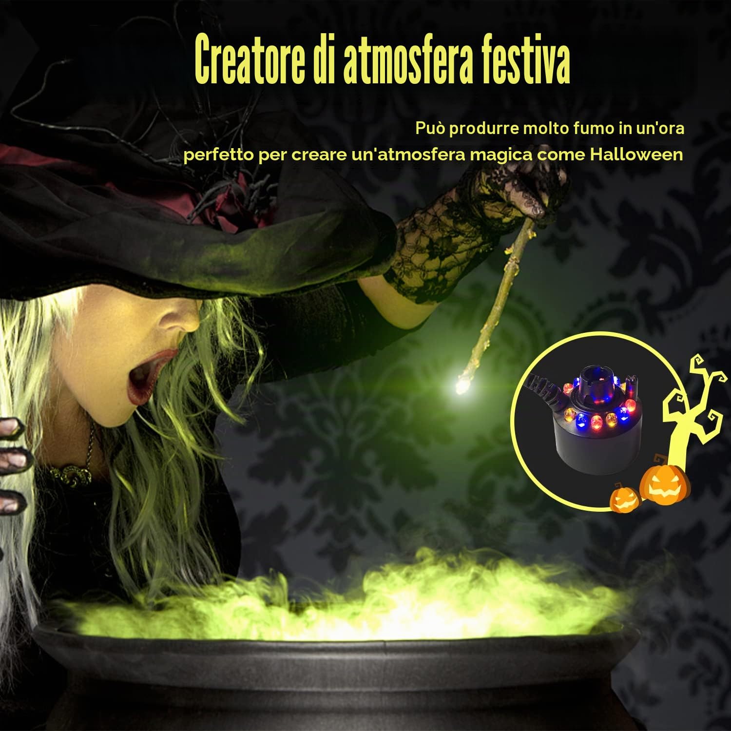 Roserrose Nebulizzatore Ad Ultrasuoni, 12 Led Three Color Gradient Atomizer Mist Maker Fogger, Nebulizzatore Giardino Con Paraspruzzi Rimovibile Per Fontana D'Acqua, Caldaia Strega, Halloween