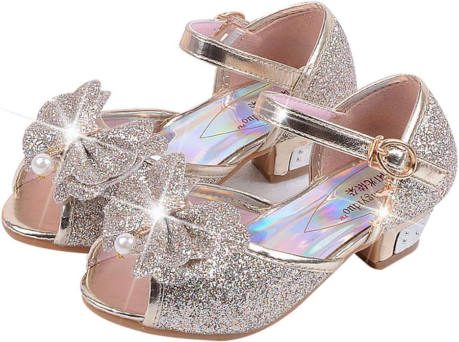 Girls Sequin Shoes Princess High Heel Sandals Shoes Kids Party Pumps