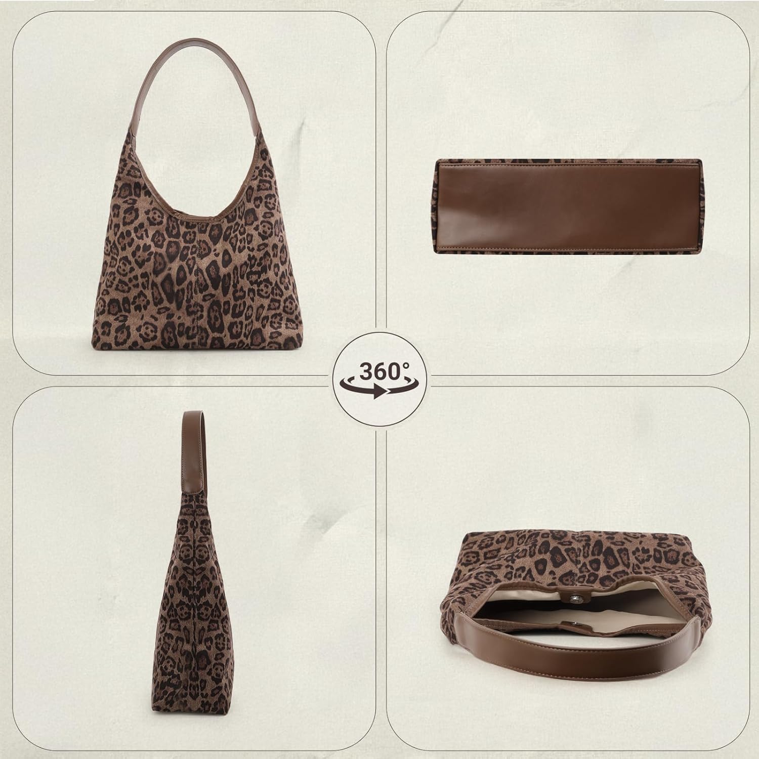 Leopard Tote Bag for Women Large Hobo Shoulder Bag Cheetah Print Shopper Handbag with Cosmetic Pouch - Image 4