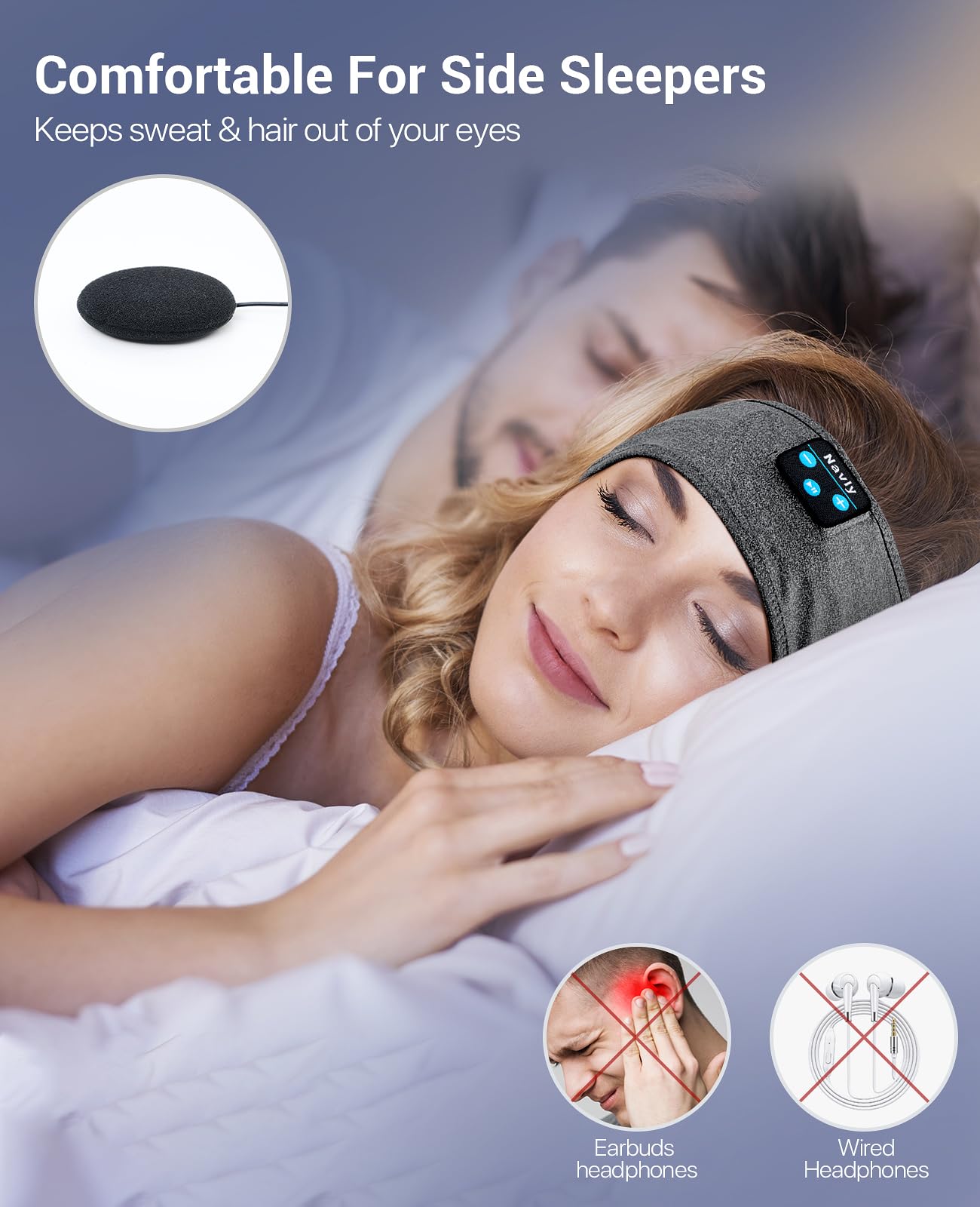 Navly Cuffie Bluetooth con fascia per dormire, per dormire, comode cuffie per donne, per dormire e rilassarsi, idea regalo per donne e uomini