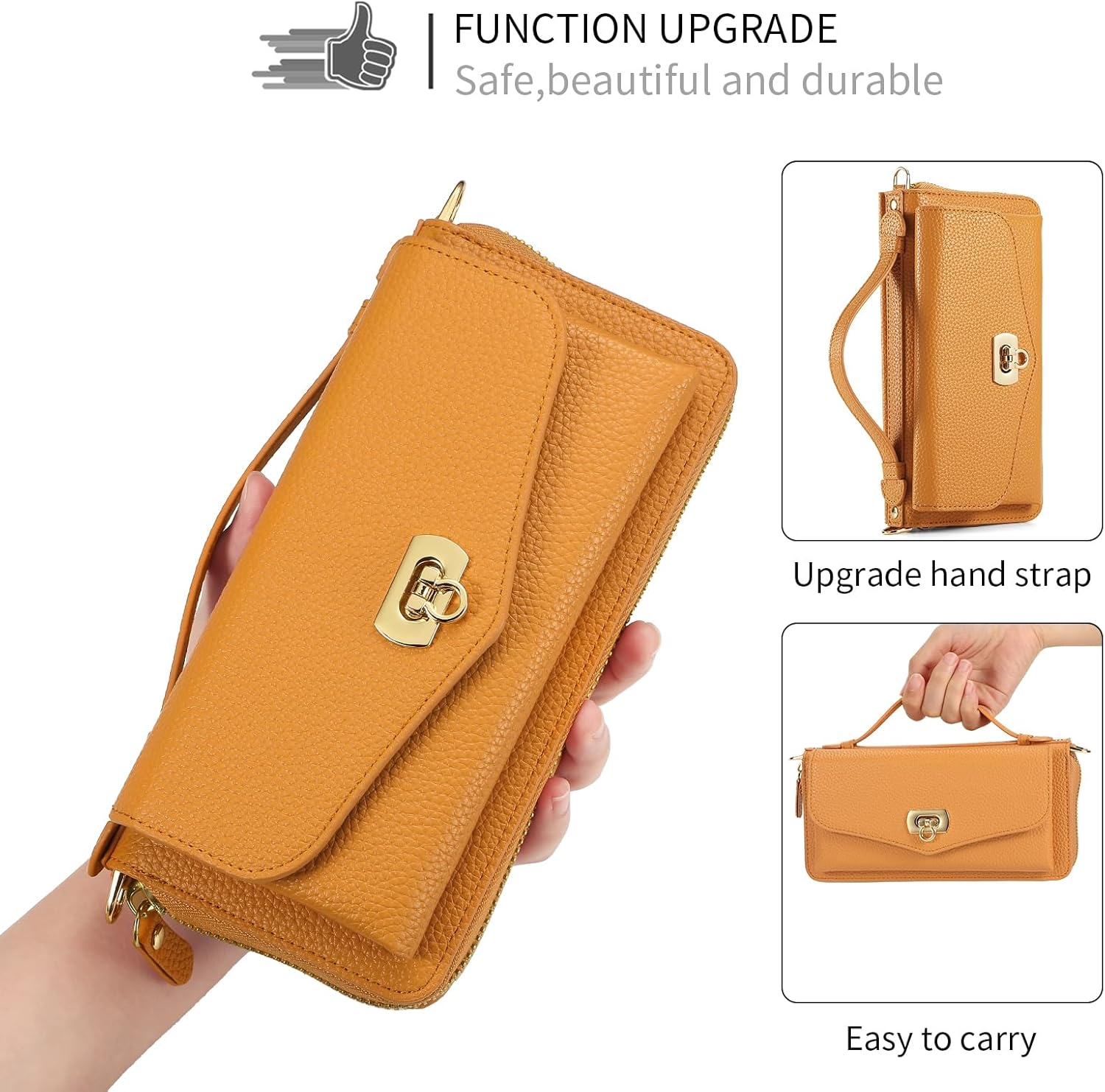 Crossbody Wallet Case for iPhone 17, PU Leather Zipper Handbag Phone Purse Magnetic Detachable 2in1 Case with RFID Blocking, Wristlet & Shoulder Strap,12 Card Slots for Women - Orange