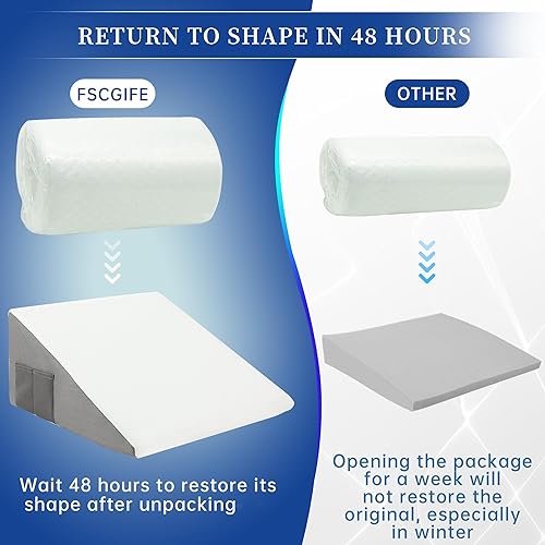 Miniatura 7 de Almohada de cuña para dormir, almohada de cuña de cama de 12 pulgadas para almohada de cuña de reflujo ácido después de la cirugía, almohada de cuña