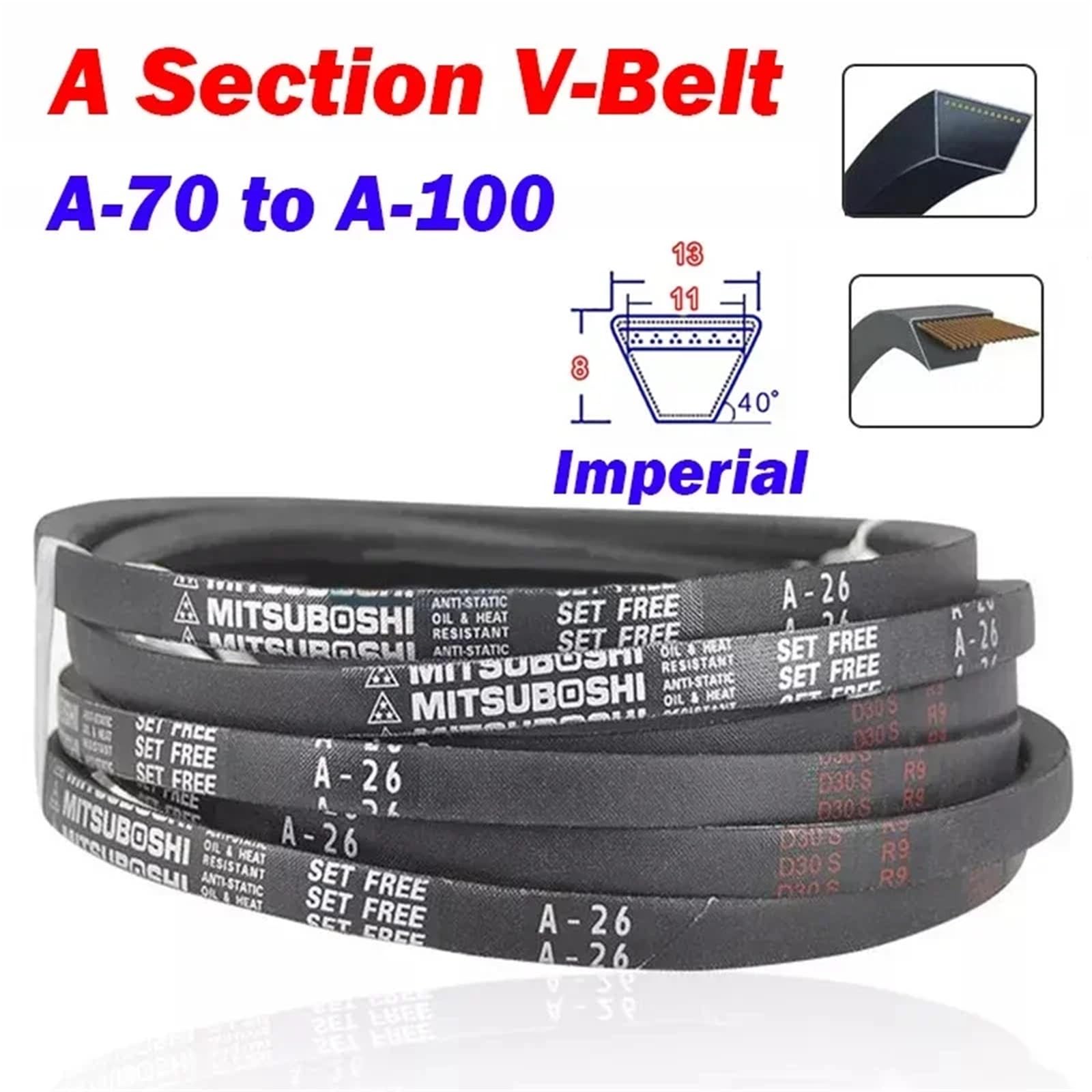 1 Cinghia trapezoidale di Sezione A, Dimensioni da A-70 ad A-100, Cinghie di Trasmissione triangolari for Auto/Tosaerba, Larghezza 13 mm x 8 mm(A-78)