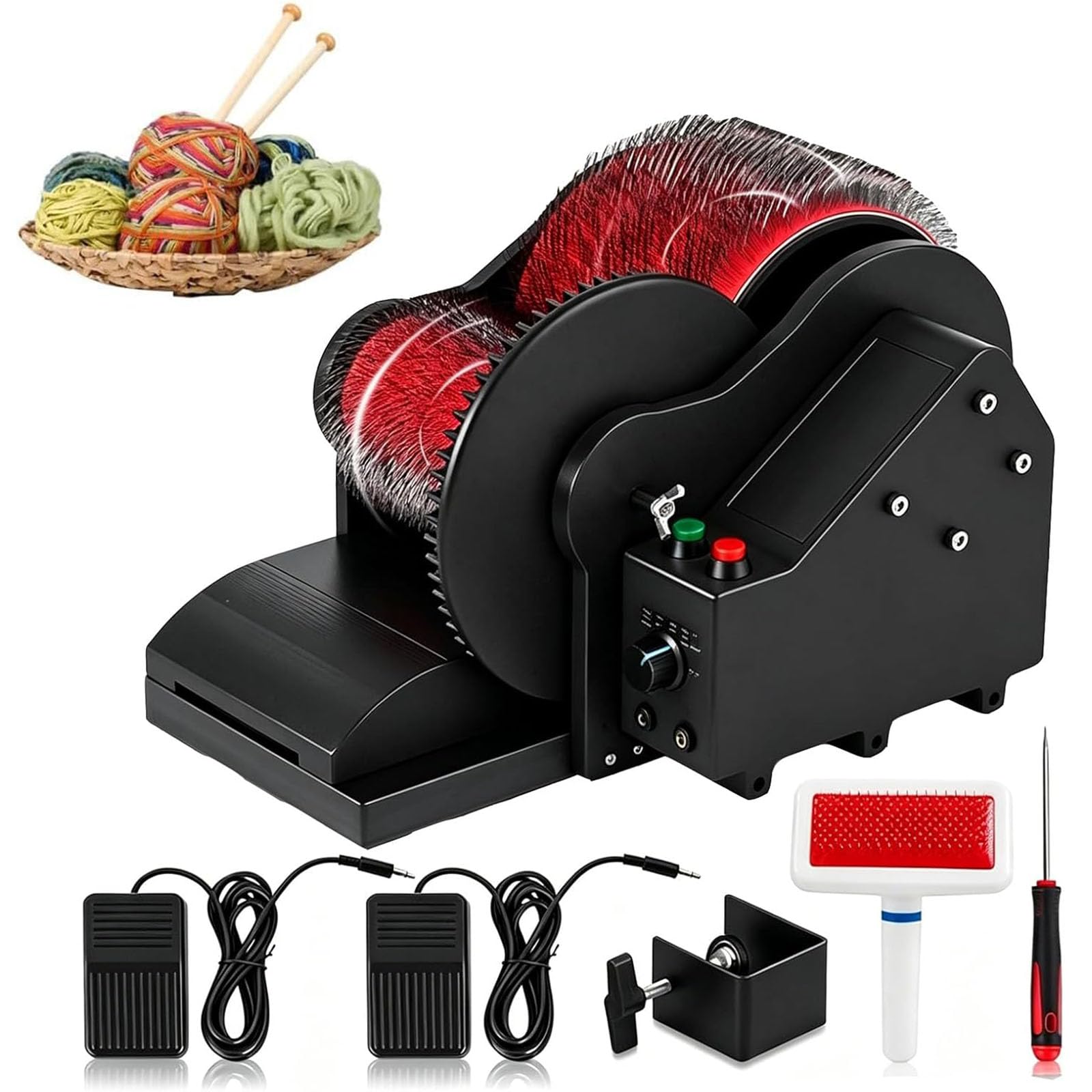 Haizethonic Multicolor Wool Felt Drum Carder, Wool Fiber Drum Carding Machine, With Foot Pedal Forward And Reverse Function, Fast Color Mixing, Combing, Spinning,For Diy Craft Make Felt