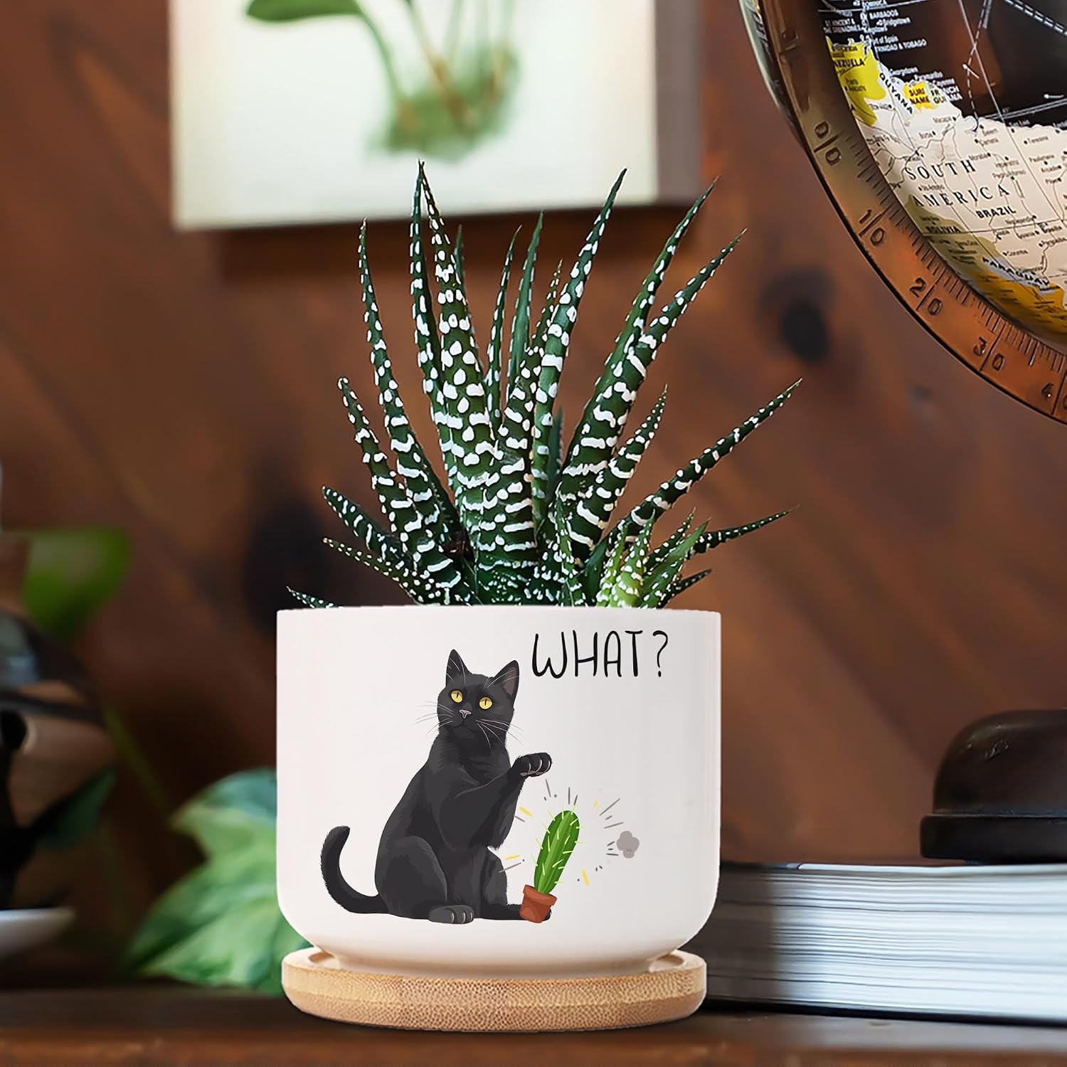 Witchy Black Cat Succulent Cactus Funny Gardening Ceramic Plant Pot, 3.54 x 2.67 Inches, Decorative Indoors Outdoors Plants Pot, Indoor Plants, Flowers, Cactus, Succulents Pot (03)