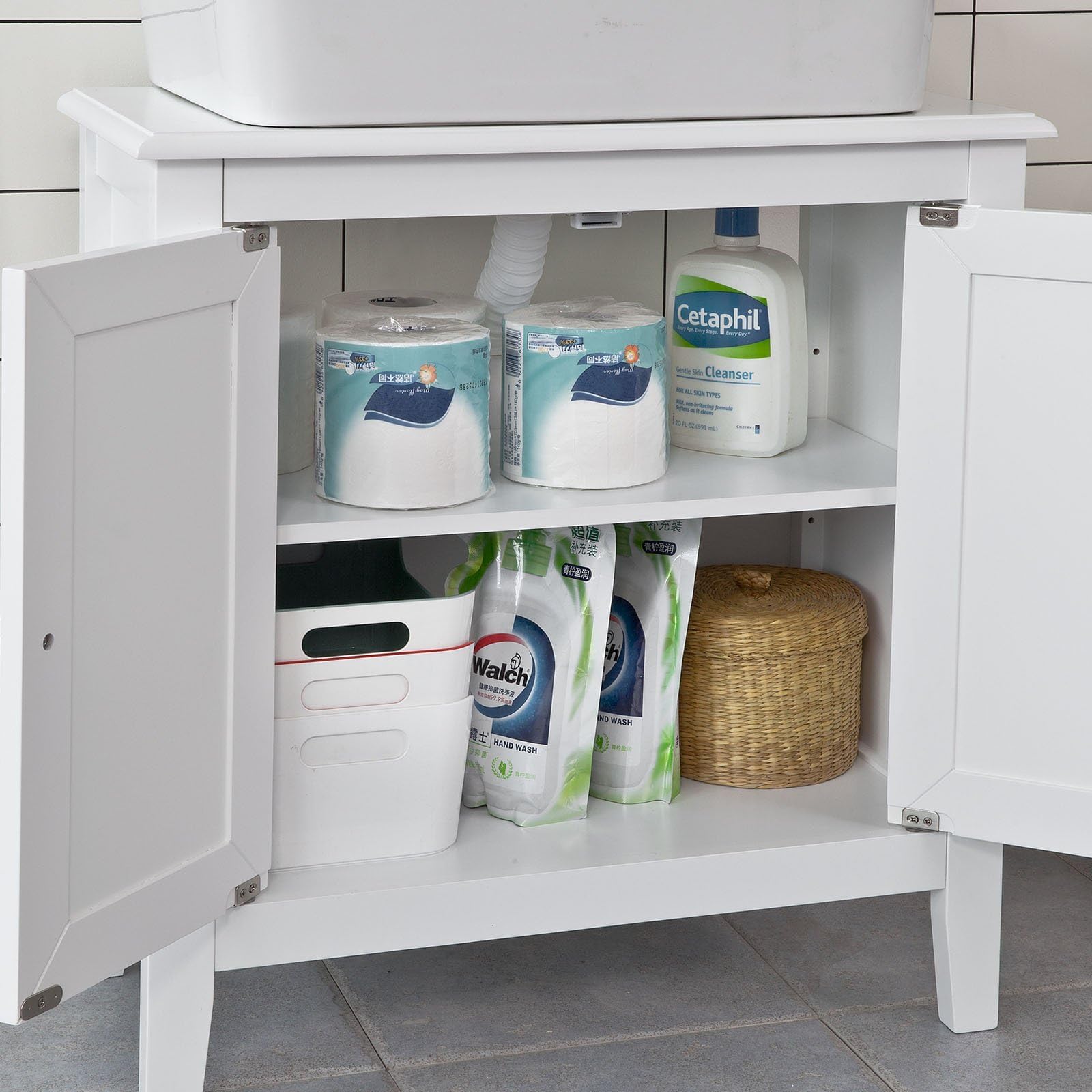 SoBuy® FRG202-W Base armadietto a due ante, Armadietto sotto lavabo, bianco, | Base Armadietto Bagno a Due Ante, FRG202-W