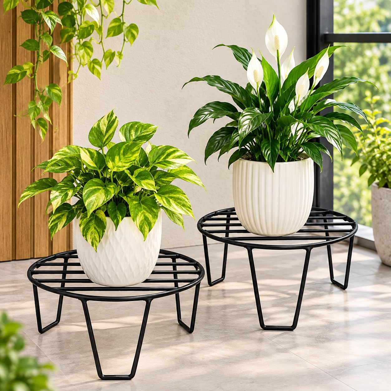 BHARAT INTERNATIONAL INDUSTRY Metal Planters Square Shape Thick and Strong Leg |Black Stand Stylish Gamla Planters Perfect Stand For Planter indoor and Outdoor | (RS-Black, Set of 2)