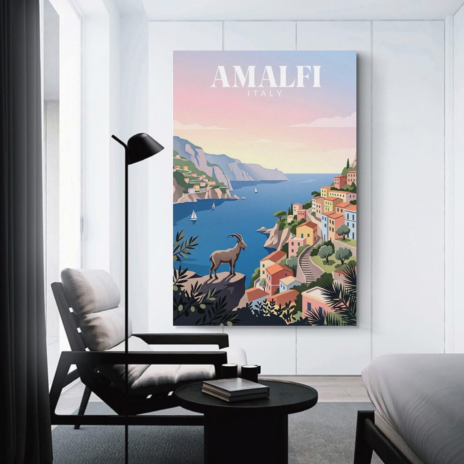 Junmoney Hanging Wall Art Amalfi Coastline, 08x12inch(20x30cm), for Work Areas, Reading Rooms Or Studios, Wall Art That Adds Style to Work Areas