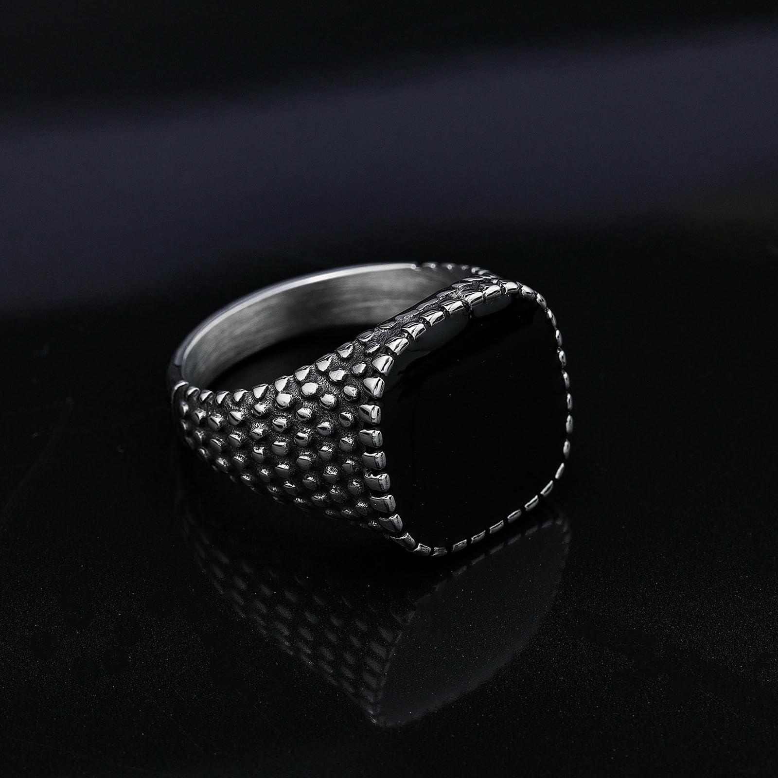 Acciaio inossidabile Onice Nero Signet Anello Gioielli di Moda Stile Nordico Accessori Da Uomo